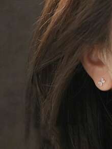 1 Pair 925 Sterling Silver Diamond Mini Bow Shiny Stud Earrings, Versatile All-Match Style - Bow - View 5