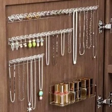 3 Pieces8-Hole Wall-Mounted Jewelry Organizer, With Necklace, Bracelet, And Earring Hooks - Tangle-Free Display Stand, Jewelry Tower - Multicolor - View 1