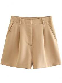 Willshela-pantalones cortos plisados con cremallera frontal para mujer, Shorts femeninos de cintura alta, color blanco, Estilo Vintage - Caqui - Ver 6
