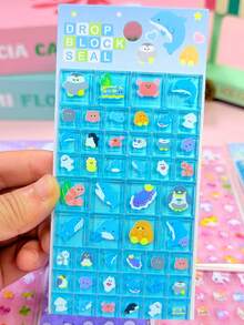 Pegatinas de cubo 3D para oficina, escuela, cuaderno, libro mayor, equipaje, decoración de guitarra, pegatinas láser, regalos para amigos y familiares, regalos de Navidad, decoraciones navideñas, pegatinas aleatorias de personajes de anime japonés de alto valor - Multicolor - Ver 3
