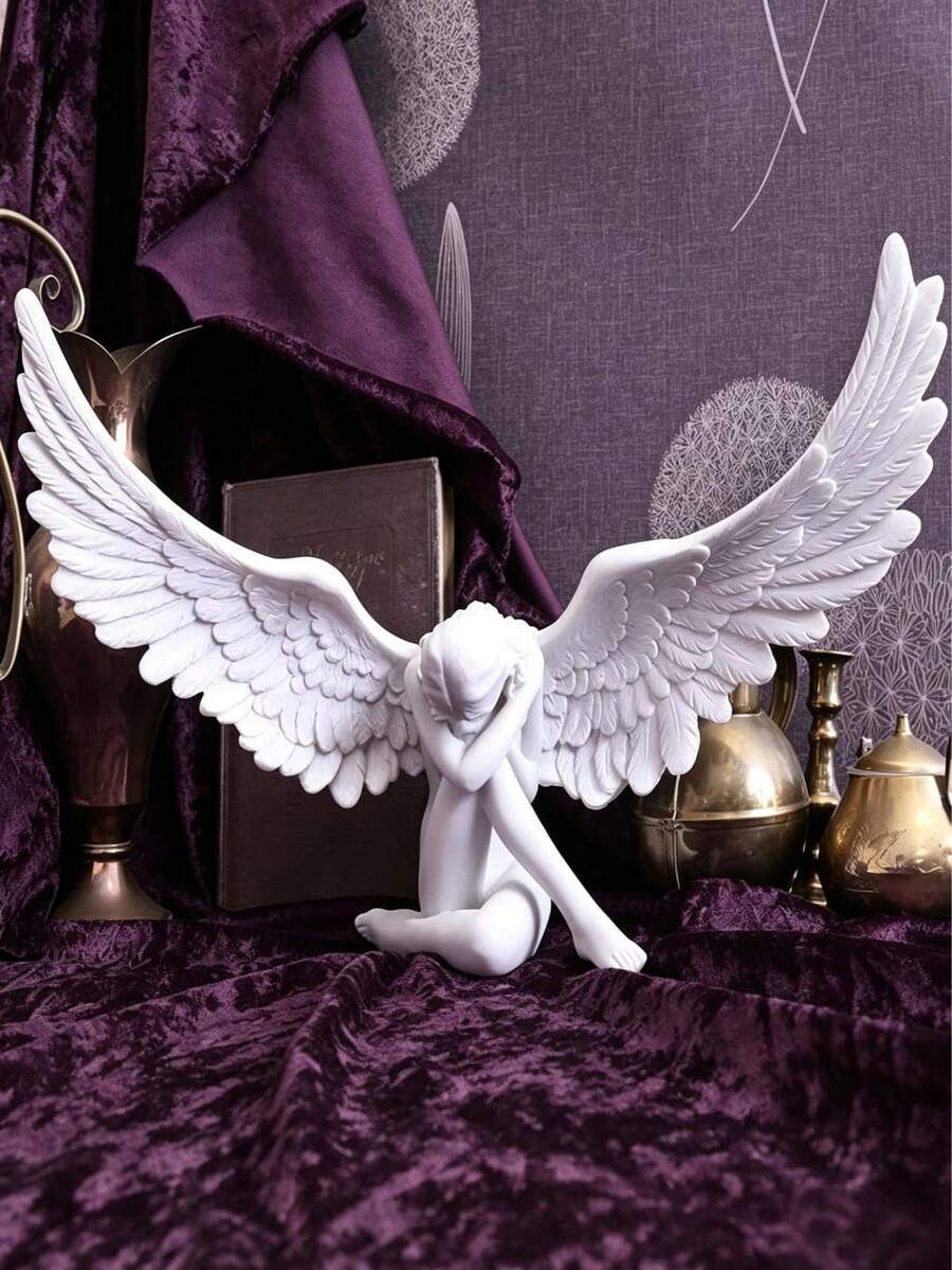 1pc Creative White Handmade Resin Redemption Angel Statue, Suitable For Living Room/Bedroom/Office, Excellent For Consolation/Memorial/Gift, Elegant Modern Art Decor For Garden Home - one-size - View 1
