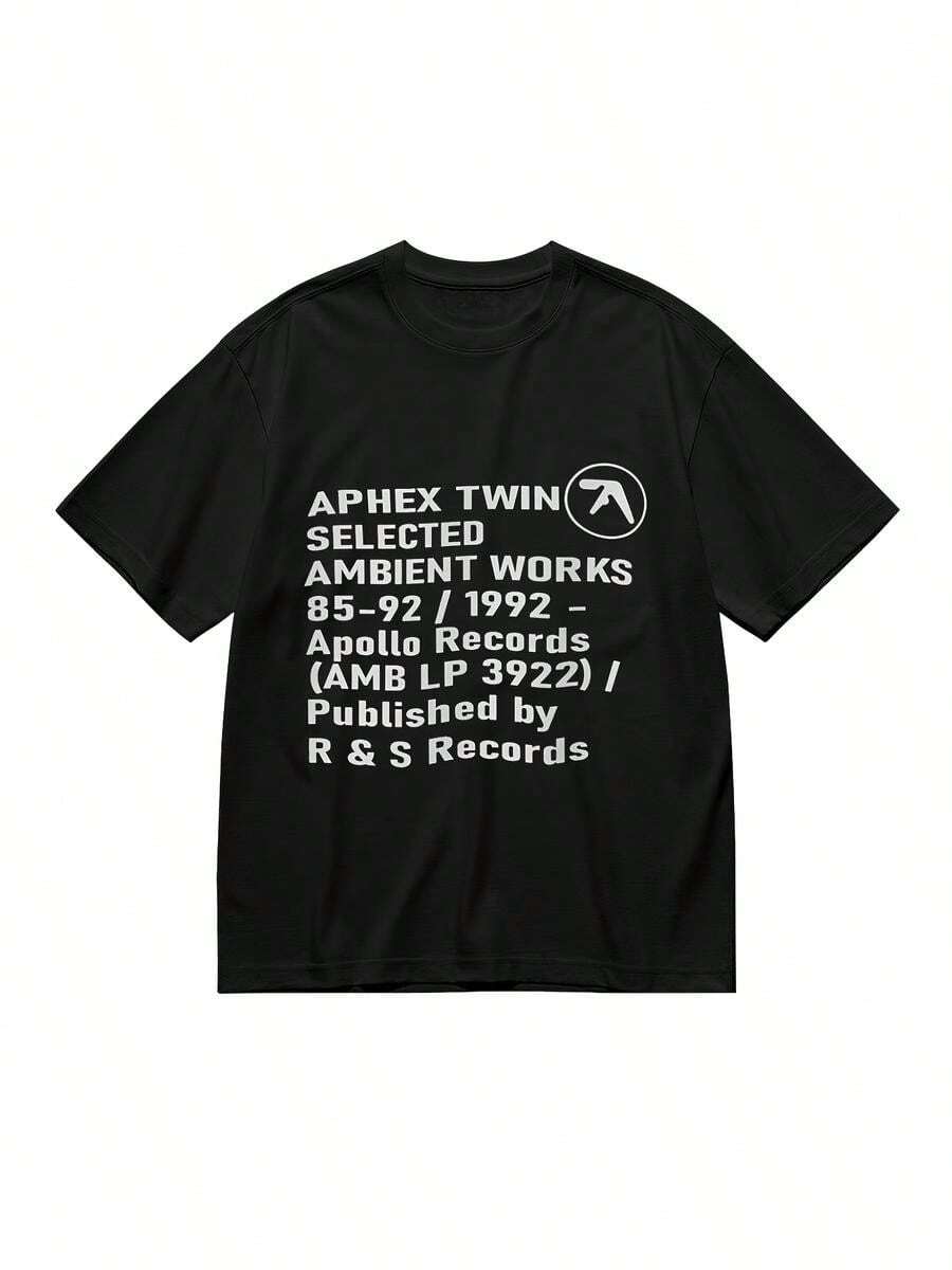 Merchandise de Aphex Twin Ambient Works - Camiseta clásica de música retro IDM de los 90 con la lista de canciones del álbum notable (Selected Works '92-'97), material duradero, camiseta unisex de cor - Negro - Ver 1