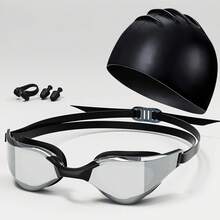 Gafas de natación con clip nasal, tapones para los oídos y gorro de natación, profesionales para adultos, de alta definición, impermeables y antiempañantes.﻿ - Blanco - Ver 3