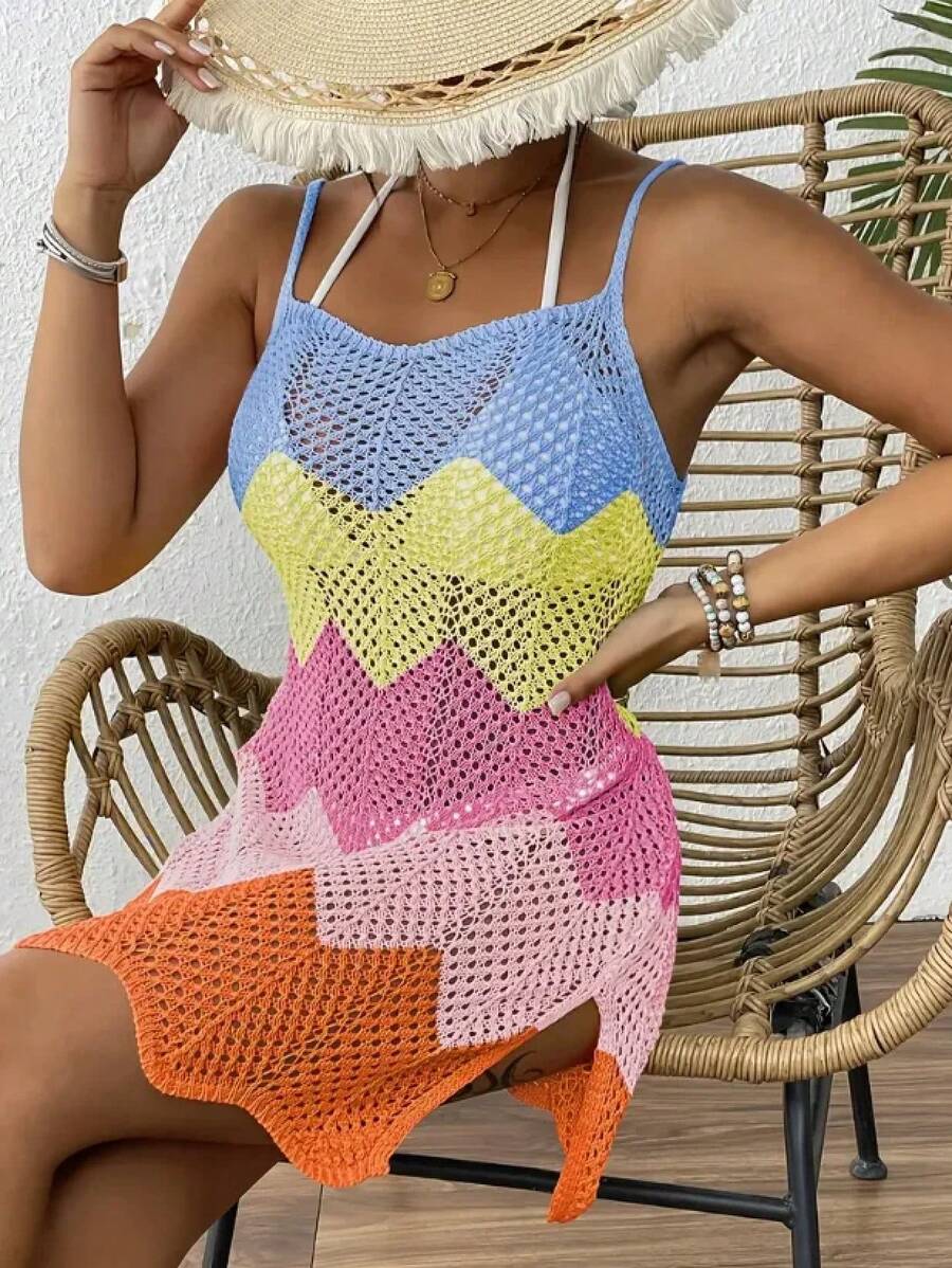 Vestido Elegante de Rayas Arcoíris para Mujer, Sexy, sin Mangas, Ropa de Playa, Colorido, Estilo Tropical para Vacaciones, Vestido Tipo Tubo - Azul cielo - Ver 1