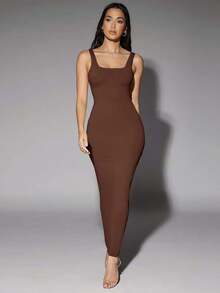 Vestido de tirantes sólido - Marrón Chocolate - Ver 6