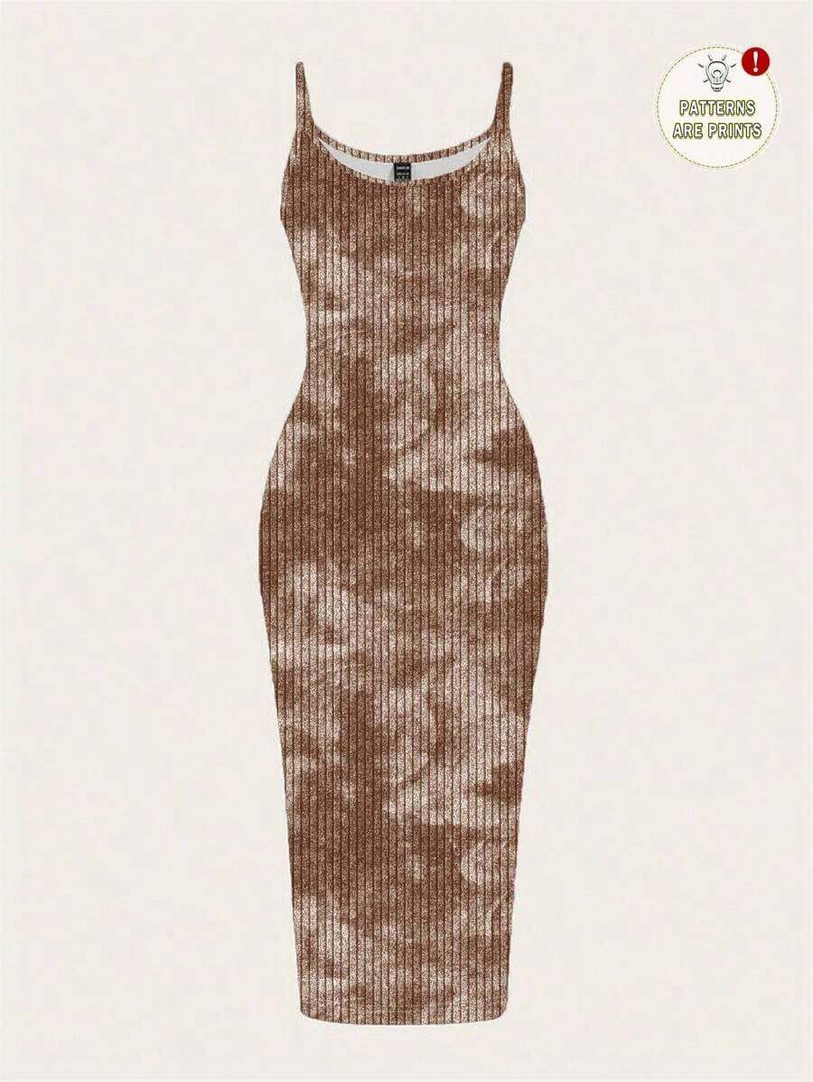 Vestido midi de camisola de estampado de tinte anudado minimalista casual, adecuado para el verano - Multicolor 2 - Ver 1