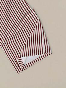 Conjunto de camiseta de manga corta con cuello redondo y estampado de oso de dibujos animados, y pantalones a rayas con cordón en la cintura para mujer - Blanco 2 - Ver 7
