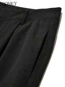 Pantalones rectos plisados de cintura alta, de unicolor, para mujer, suaves y cómodos, versátiles, elegantes y casuales urbanos, adecuados para uso diario casual, citas, fiestas, San Valentín, carnaval y oficina - Negro 2 - Ver 5