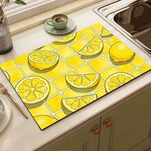 1pc Lemon Print Absorbent Mat/Drying Mat For Coffee Maker, Dishes - Polyester Absorbent Desktop Protective Mat With Rubber Anti-Slip Pad, For Kitchen Counter Decor, Home Bar And Dining Table - Multicolor - View 5