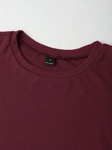Top tejido de canalé de cuello redondo ribete con fruncido - Burdeos - Ver 3