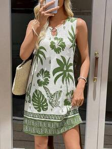 Vestido de verano casual con estampado tropical para vacaciones de mujer - Multicolor 4 - Ver 4