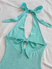 Vestido mini casual para vacaciones, boda en la playa, graduación, brunch, Día de San Patricio, vacaciones de primavera, Pascua, festival de música, elegante bohemio, tropical elegante sin tirantes, hombros descubiertos, espalda descubierta para of - Celeste - Ver 4
