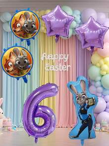 Disney Bộ bóng bay số chủ đề Zootopia, bóng bay hình Judy Hopps & Nick Wilde cho các dịp sinh nhật quan trọng, nâng tầm trang trí sinh nhật cột mốc của bạn với bộ bóng bay chủ đề Zootopia sống động này, gồm hai bóng bay tròn hình chân dung Judy & Nick, hai bóng bay hình ngôi sao màu tím và một bóng bay số màu tím ánh kim tùy chọn. - Bóng bay - Xem 2