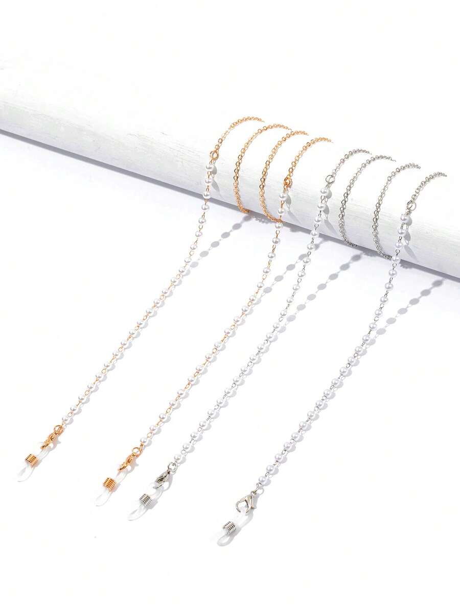 Bộ 2 dây đeo kính giả ngọc trai, dây đeo kính thời trang, dây đeo kính chống thất lạc, phù hợp cho nữ giới. - Nhiều màu - Xem 1