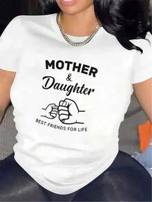 1 Mother And Daughter T-Shirt, Best Friends | Lightweight, Durable, Soft And Breathable Fabric, Ideal For Family Gatherings, Comfortable For Everyday Wear, Crew Neck, Medium Elasticity, 180g 100% Cotton. - 白色 - 查看 8