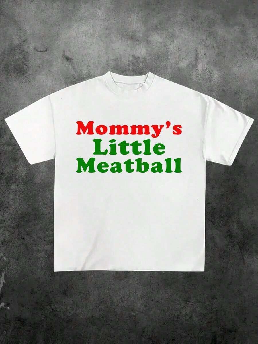 Mommy's Little Meatball, Casual Print, Comfortable And Versatile, 220g Pure Cotton Printed T-Shirt With Letter Pattern - 白色 - View 1