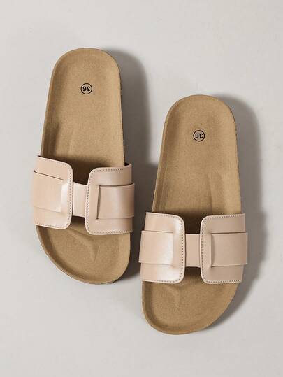 Ximi Ruo New Spring/Summer Fashion Casual One-Strap Slide Sandals, Comfortable Flat Heel Round Toe Slip-On Beach Slippers, Versatile Decorative Flat Sandals For Summer