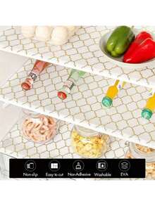 4pcs Gold Plaid Refrigerator Mats, Washable Waterproof Anti-Oil Fridge Liners, Refrigerator Drawer Mats, Home Kitchen Accessories - Multicolor - View 3