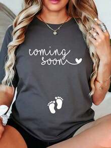1 pieza de camiseta casual 100% algodón para anunciar el embarazo - Camiseta para mamá embarazada para anunciar el embarazo - Ropa de mujer con estampado de algodón 100% cómoda 180g Algodón 100%. - Blanco - Ver 5