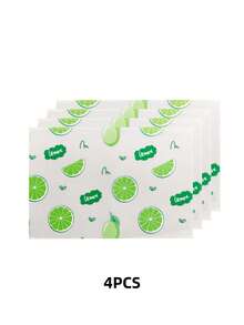 4pcs Lemon Pattern Refrigerator Mats, Washable, Waterproof, Oil-Proof, Suitable For Refrigerator Shelves, Freezer, Cabinet Drawers, Home Kitchen Storage And Organization - Multicolor - View 3