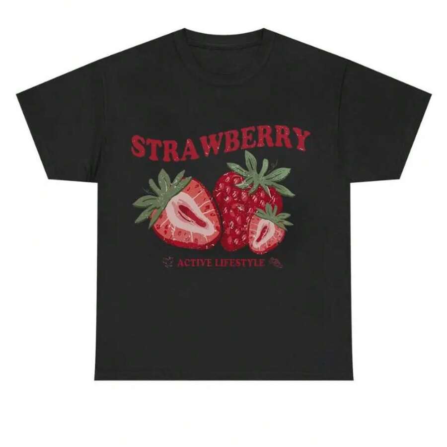 Camiseta de fresa, Top retro de los 90, Camiseta para estilo de vida activo - Negro - Ver 1