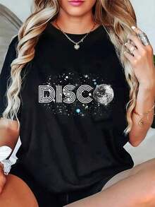 Camiseta 100% Algodón Negra y Blanca con Diseño de Bola de Discoteca, para Hombre y Mujer, Cuello Redondo, Estilo Clásico, para Vacaciones de Verano - Negro - Ver 5