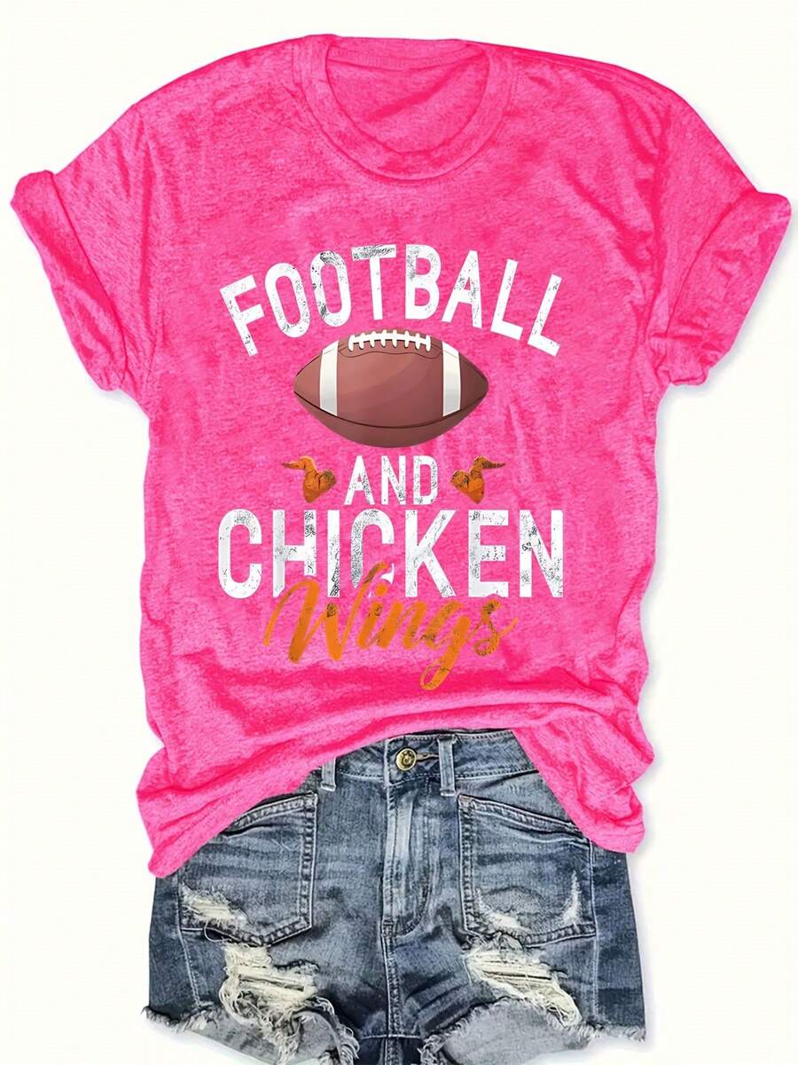 Talla Grande - Talla Grande - Camiseta Casual de Talla Grande con Mangas Cortas y Estampado de Letras, Adecuada para Verano y Primavera, Ropa de Talla Grande para Mujer - Rosa Fucsia - Ver 1