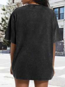 1 pieza de camiseta de mujer con estampado artístico boho, diseño de criatura mítica colorida, ropa casual de verano, regalo para ella, 180g, 100% algodón. - Gris Oscuro - Ver 3