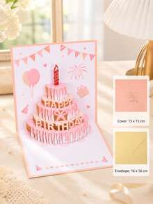 1pc Handmade 3D Pop-Up Birthday Card, Featuring Vivid Cake And Balloon Design With "Happy Birthday" Text, Ideal For Gifting To Friends And Family, Perfect For Birthday Party Supplies, Celebration Events And Christmas. - Mixed - View 11
