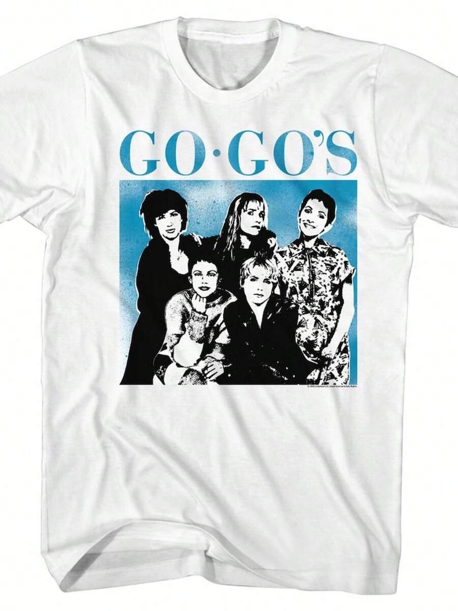 Go-Go's Group Shot White Adult-Shirt - Negro - Ver 1