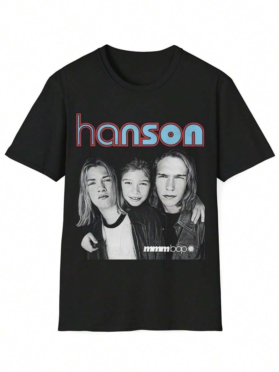 Camiseta unisex vintage Mmmbop de Hanson, suave y cómoda, imprescindible para la moda casual en todas las estaciones, versátil para cualquier época del año, asequible para el uso diario y un regalo de Navidad perfecto para fans y amigos, camiseta de mujer, de alta calidad. - Negro - Ver 1