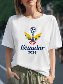Águila andina con alas extendidas representando la fuerza y orgullo nacional de Ecuador 2026 camiseta para mujer 100% algodón cómoda y casual para uso diario - Negro - Ver 1