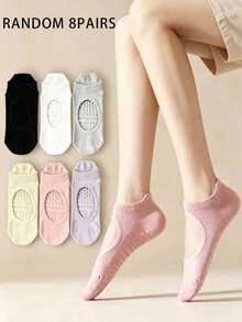 1/2/4/6/8 Pairs Breathable Mesh Yoga Pilates Non-Slip Socks, Ankle Socks For Women, Pure Cotton Sports Boat Socks - Multicolor - View 29