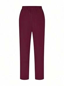 Conjunto de uniformes médicos: Parte superior de cuello en V de manga corta y pantalones para trabajadores de la salud - Burdeos - Ver 7