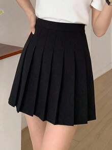 Falda-pantalón Sólido Con Raja En El Dobladillo - Negro 3 - Ver 6