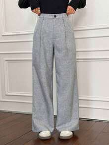 Pantalones plegados elegantes con bolsillos para mujeres maestras, pantalones grises de otoño/invierno de cintura alta, pantalones anchos, pantalones sueltos, pantalones oversized, pantalones grises para mujeres de negocios y profesionales, p - Gris 2 - Ver 5