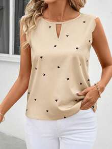 Clasi Camisa de verano sin mangas con patrón en forma de corazón, color rosa, ideal para bodas - Caqui - Ver 3