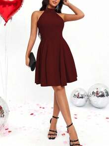 Vestido sin mangas con cuello halter para ropa de Año Nuevo - Burdeos - Ver 6
