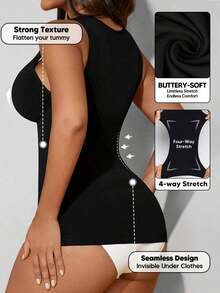 Camiseta sin costuras con cuello en V de unicolor y elegante para mujer, casual en color negro - Negro - Ver 4