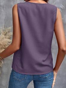 Blusa sin mangas con ribete de volantes, blusas sin mangas de verano elegantes para damas - Morado 2 - Ver 6