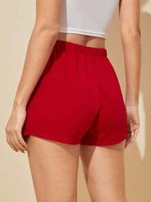 Falda corta con cintura elástica y abertura frontal - Rojo - Ver 2