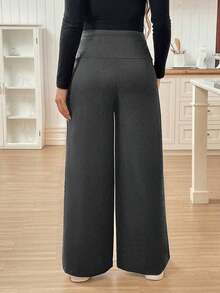 Pantalones casuales de unicolor con bolsillo para mujeres embarazadas, para uso diario - Gris Oscuro - Ver 2