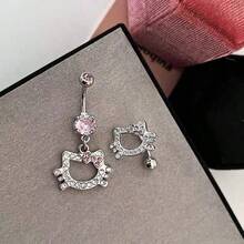 1件 Sanrio Hello Kitty 肚臍環 Y2K 時尚合金肚臍飾品，精緻百搭裝飾吊墜，粉色水晶裝飾，時尚女性身體飾品，生日與情人節理想禮物，適合婚禮、舞會、節日派對 - 彩色 - 查看 10