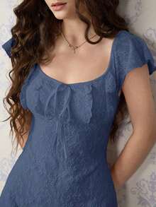 Vestido mini minimalista de unicolor para mujer - Niebla azul - Ver 3