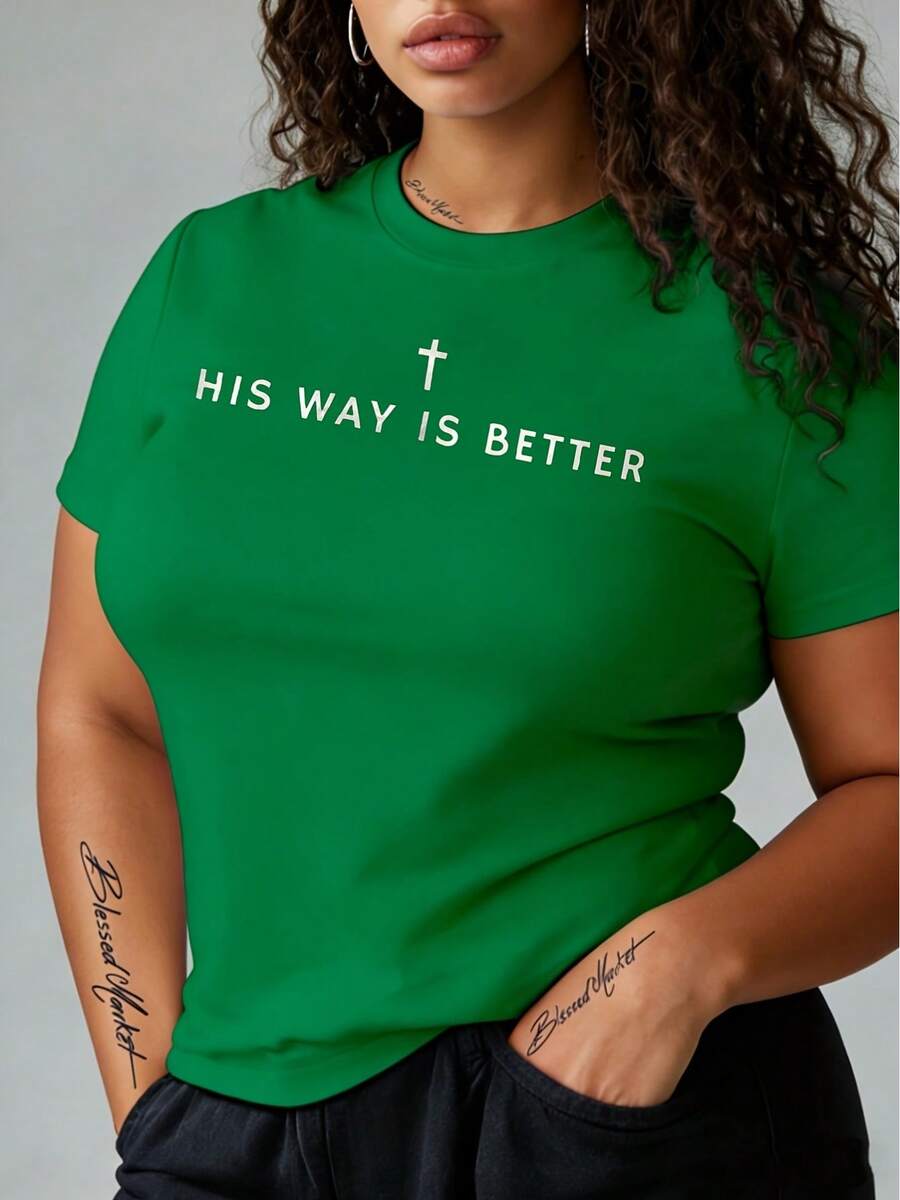 Christian T-Shirt, Beautiful Christian Merchandise, Jesus Themed T-Shirt, Minimalist Christian Faith Gift, Christian Clothing, Short Sleeve Crew Neck T-Shirt, Mother's Day Gift For Mom. - 綠色 - 查看 1