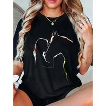 Camiseta de algodón 100% para damas con diseño de caballo - Regalo relacionado con los caballos - Negro - Ver 1