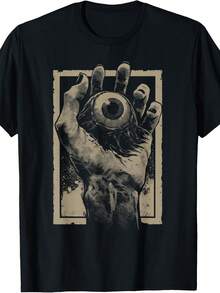 Camiseta Creepy Eyeball H1and Weirdcore Horror Gothic Occult TR1ippy. Camiseta unisex de algodón puro de 220 g, peso ideal para todas las estaciones, apta tanto para hombres como para mujeres. Tejido duradero de alta calidad, suave al tacto y de larga duración. Prenda transpirable, ideal para el otoño y las vacaciones. - Negro - Ver 1