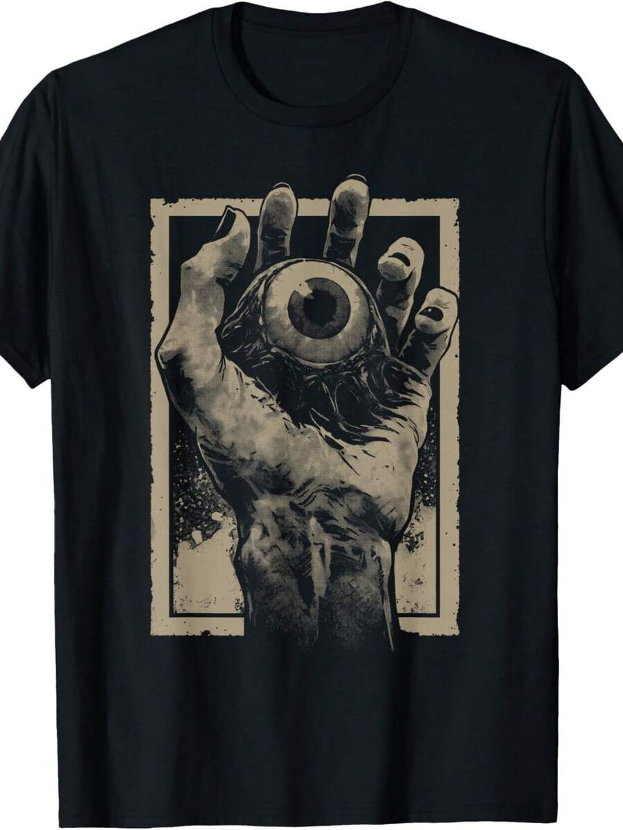 Camiseta Creepy Eyeball H1and Weirdcore Horror Gothic Occult TR1ippy. Camiseta unisex de algodón puro de 220 g, peso ideal para todas las estaciones, apta tanto para hombres como para mujeres. Tejido duradero de alta calidad, suave al tacto y de larga duración. Prenda transpirable, ideal para el otoño y las vacaciones. - Negro - Ver 1