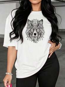 Camisas de Mujer 2026 con Estampado de Diseño Artístico de Lobo, Blusas Transpirables para Mujer Casual - Blanco - Ver 1