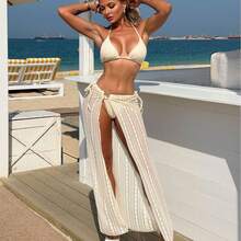 Bikini Sexy de 3 Piezas para Mujer con Falda de Encaje y Malla, Diseño Halter con Cordones – 2026 - 432 Albaricoque - Ver 5